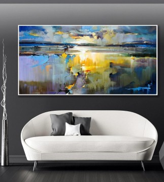  Palette Tableau - Brush Stroke Paysage marin moderne Dawn Oversize par Couteau à palette art mural minimalisme